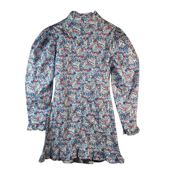 Nasty Gal Floral‎ Puff Sleeve Ruffle Hem Mini Dress Blue Pink Women's 6 NWT - Picture 3 of 11